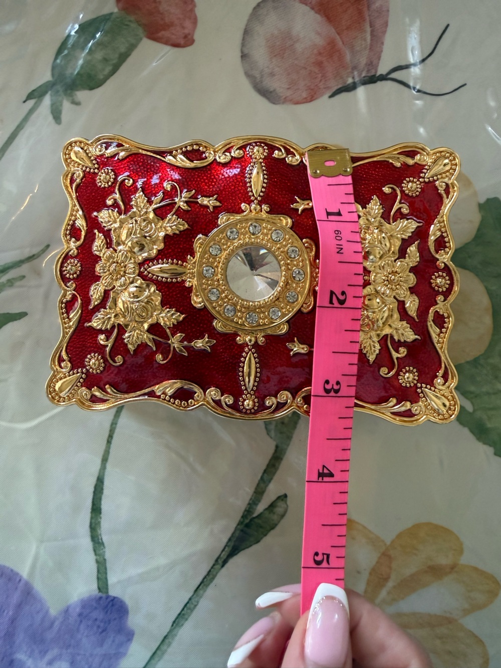 Ornate Red and Gold Jeweled Mini Jewelry Box - Picture 7 of 10